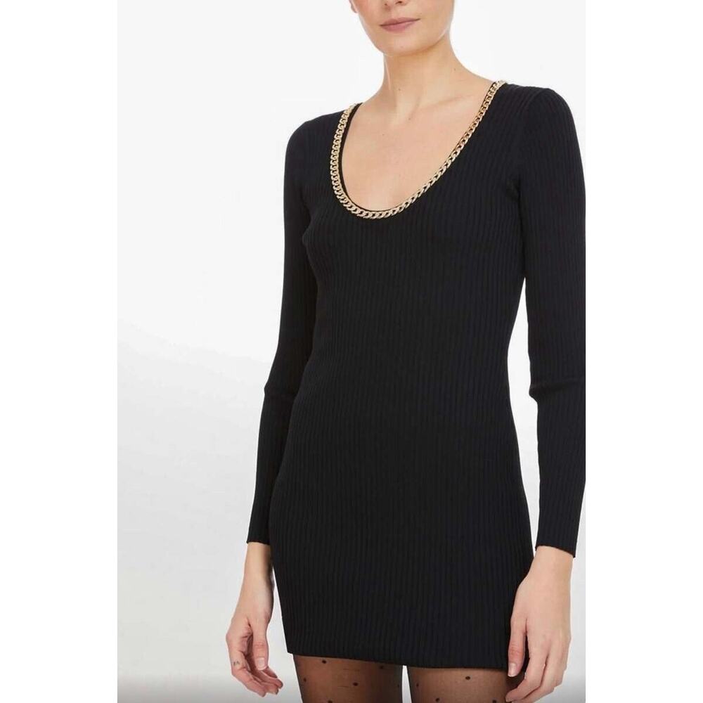 Generation Love Dolly Mini Sweater Dress Chain Collar Ribbed Black Size XS NEW